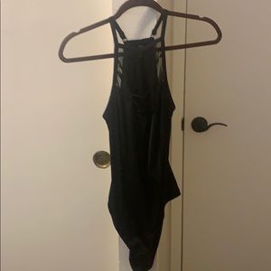 Mesh tank body suit with strap detail